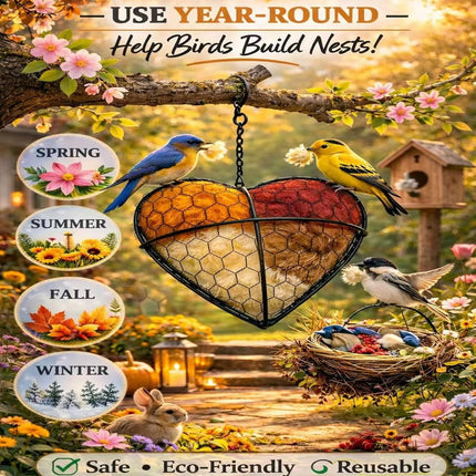 Handmade Alpaca Fiber Heart Bird Nesting Holder for Garden Birds — Cozy Outdoor Gift-Harvest