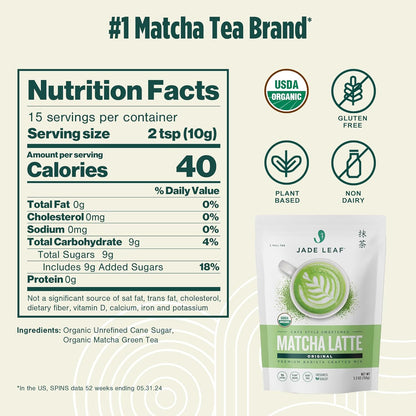 Organic Matcha Latte Mix, Lightly Sweet Japanese Matcha Powder with Organic Cane Sugar, 5.3 oz - photo 2
