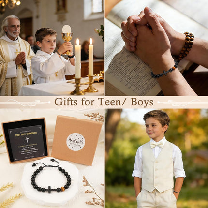 Trinckle Cross Bracelet for Boys First Communion Gifts, Joshua 1 9 Cross Bracelet Men, First Holy Communion Gifts for Teen Boy, Jesus Easter Christian Catholic Confirmation Gift for Son Nephew