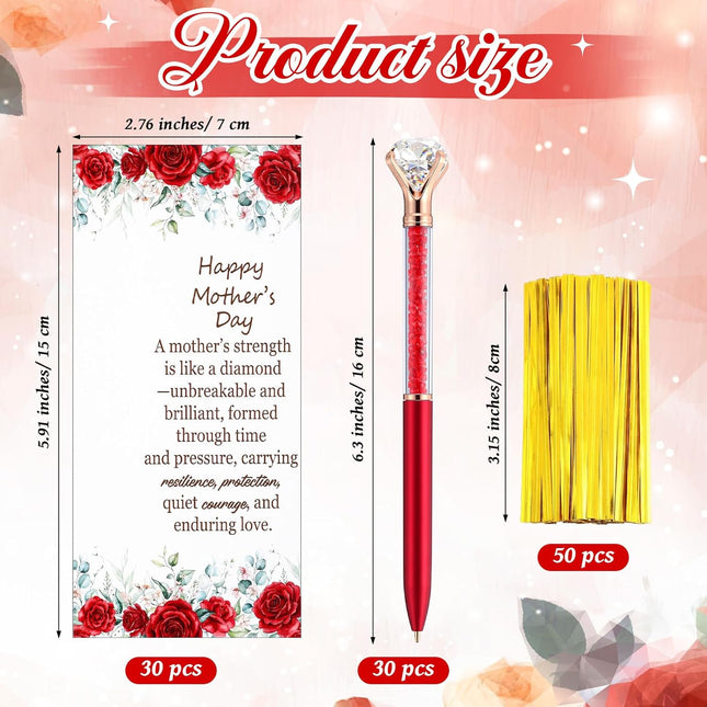 30 Sets Mother's Day Gift Bulk Diamond Pens with Crystal Top Cute