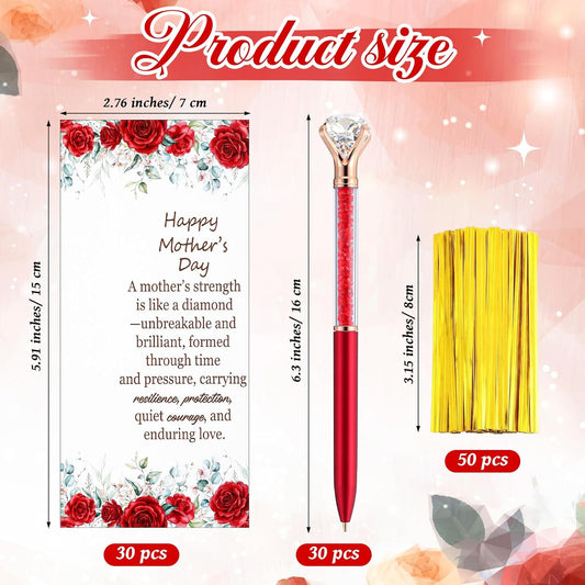 30 Sets Mother's Day Gift Bulk Diamond Pens with Crystal Top Cute