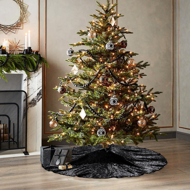 Black Christmas Tree Skirt, 36 Inch Sequin Tree Skirt