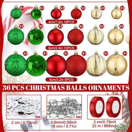 36 Pcs Christmas Balls Ornaments for Ceiling, Red, Green, Gold