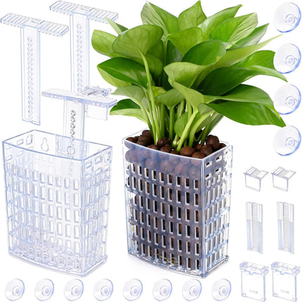 2026 Latest Upgraded Aquarium Plant Holder Adjustable Height with Extendable Hook and Suction Cup for Fish Tank Aquaponic Plant Cultivation and Aquascape Accessories Decorations (2 Pack) Transparent
