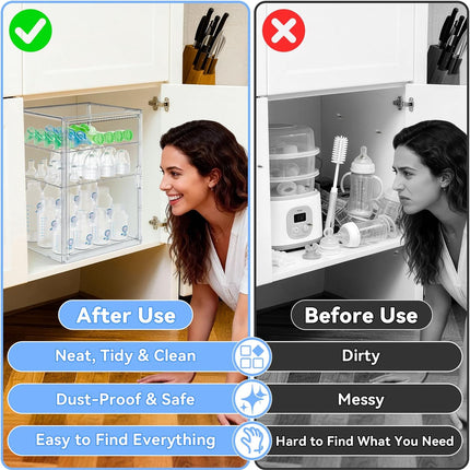 Baby Bottle Storage Organizer for Countertop, X-Large Clear Bottle Organizer, Baby Bottle Storage Organizer for Bottles, Nipples, Pump Parts & Food Jars, Nursery Cabinet, Kitchen Pantry