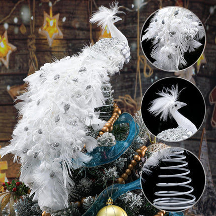 15 Inch Christmas Peacock Tree Topper, Glitter Peacock Feather Ornaments