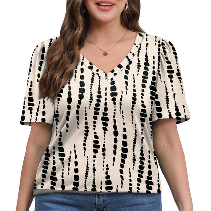 T Shirts for Women V Neck Dressy Casual Blouses Puff Short Sleeve Summer Tops Loose Fit