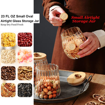 Glass Coffee Nuts Canister Airtight Jar with Bamboo Lid 23 FL OZ Small Oval