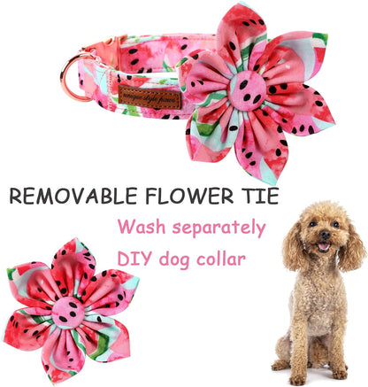 Dog Collar with Flower Tie Cotton Watermelon Collar Adjustable Summer Collar for Small Medium Large Dogs - photo 3