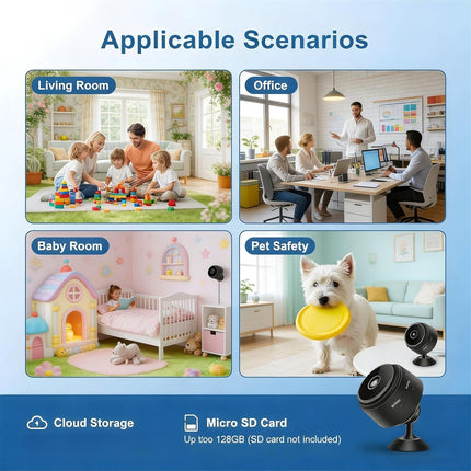 Hidden Camera for Home Use, Mini Security WiFi Camera, HD 1080P Outdoor/Indoor Night Vision Cam for Baby, Pets, Compatible with Smartphone, Tablets W/F (Tiny 4 PCS)