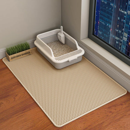 Cat Litter Mat, Double Layer Cat Litter Box Mat (35x24 Inch, Khaki)