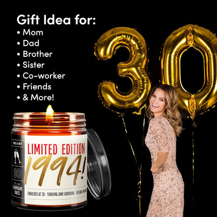 Wax & Wit 30th Birthday Gifts for Women, Birthday Candles - Scented with Champagne Bubbles - 30 Year Old Gift Ideas – 9oz, Soy Wax, 50 Hour Burn, Premium Candle