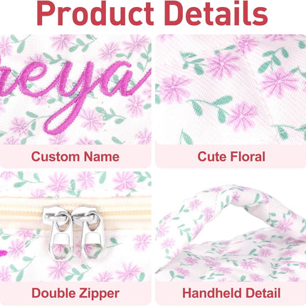 Personalized Large Quilted Makeup Bag for Women,Custom Cotton Travel Cosmetic Bag with Embroidered Name,Cute Toiletry Organizer Bag Bridesmaid Birthday Gift