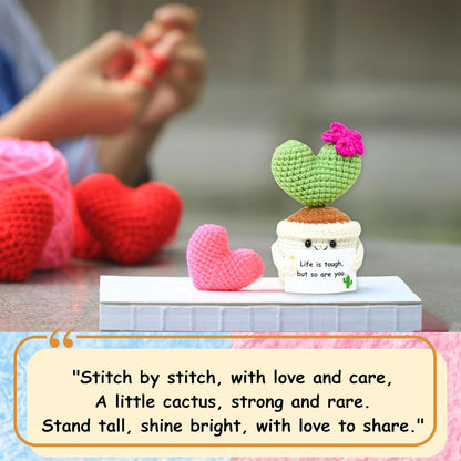 Get Well Gifts for Women, Handmade Crochet Cactus – Plush Plant Gift with Encouragement Card for Desk Decor, Home or Office Decoration