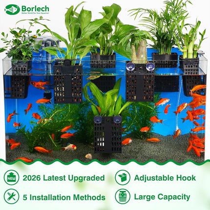 2026 Latest Upgraded Aquarium Plant Holder Adjustable Height with Extendable Hook and Suction Cup for Fish Tank Aquaponic Plant Cultivation and Aquascape Accessories Decorations (4 Pack)