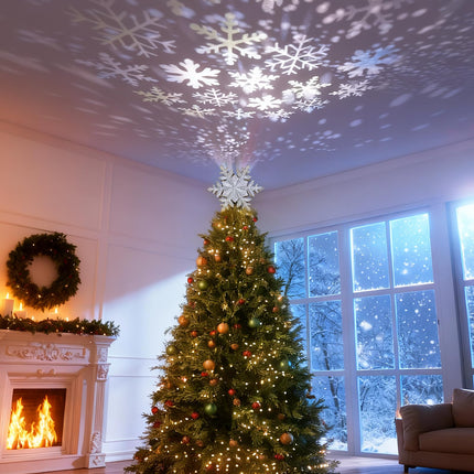 Christmas Tree Topper with Rotating Snowflake Projector, Silver