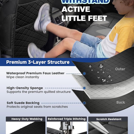 Seat Back Protectors for Kids, Car Kick Mats for Back of Front Seats with Large Pocket Organizer, Waterproof, Protects Against Dirt, Scuffs & Scratches, Fits Most Vehicles, 2PCS (Black)