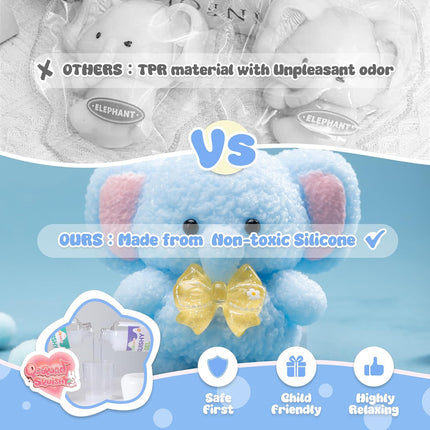 Handmade Taba Blue Elephant Squishy - Original Silicone Squishy Toys for Kids & Adults, Stress Relief Squeeze Toy, Party Favors & Goodie Bag Stuffers