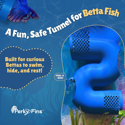 Betta Fish Tunnel Hideout Blue | Aquarium Cave & Tunnel Decor for Betta Fish, Shrimp & Small Fish | Fish Tank Decoration, Betta Tank Accessory & Enrichment Toy