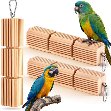 CroBlissful 3 Pcs Parrot Chew Toys Large Hanging Bird Toys for Parrot 9 Inch Natural Wooden Bird Foraging Toy Beak Grinding Blocks for Parakeet, Cockatiel, Conure, Lovebird, Macaws, African Grey