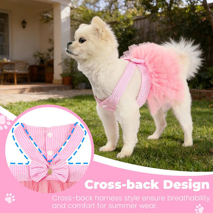 XXS Dog Clothes Girl, Female Dog Dresses for Small Dogs Girl, Pink Dog Tutu Dress, Sweet Puppy Princes Skirt with Dog Bowknot Clips, Spring Summer Pet Apparel for Toy Poodle Chihuahua Yorkie