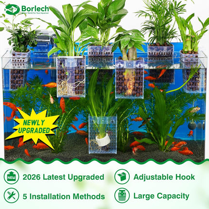 2026 Latest Upgraded Aquarium Plant Holder Adjustable Height with Extendable Hook and Suction Cup for Fish Tank Aquaponic Plant Cultivation and Aquascape Accessories Decorations (2 Pack) Transparent