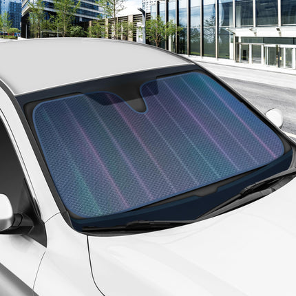 Iridescent Matte Black Front Windshield Sunshade Accordion Folding Style Auto Shade for Car Truck SUV Van Blocks UV Rays Sun Visor Protector - 58 x 27 inches
