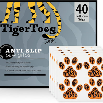 DOK TigerToes Premium Paw Grips for Senior Dogs, 40ct of Pre-Cut Anti Slip Dog Paw Pads for Hardwood Floors, Provides Traction for Slipping (40 Total Grips, Size Large)