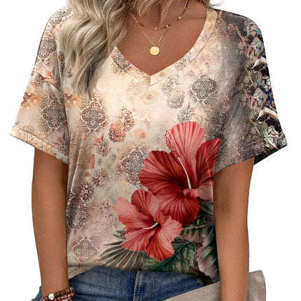 Blusas de verano para mujer, manga corta, casuales para trabajo, camiseta con cuello V de moda
