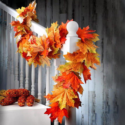 Maple Leaf Garland, 2 Pack Artificial Fall Garland 5.9Ft/Pieces Fall Decor Autumn Thanksgiving Decoration for Indoor/Outdoor Use