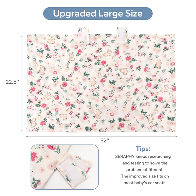 100% Muslin Cotton Car Seat Covers for Babies, Universal Baby Car Seat Cover, Breathable Muslin Carseat Cover Canopies for Boys and Girls, Soft Infant Car Seat Cover for Summer — Rabbits