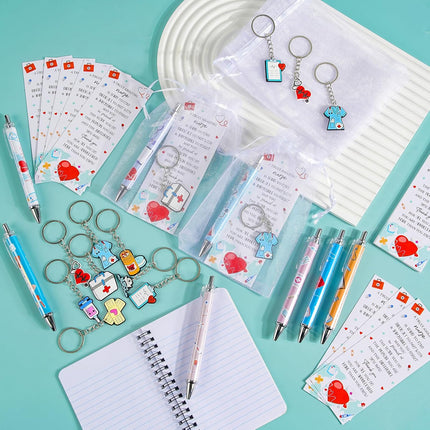 96 Pcs Nurse Appreciation Gifts Bulk 2026 Nurses Week Gifts with 24 Ballpoint Pens 24 Bookmarks 24 Keychains 24 Bags Thank You Gift for Nurse Doctor Medical Assistant Nursing Student Healthcare Worker
