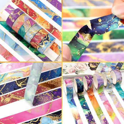 NANYNNU Gold Washi Tape Set - 24 Rolls Metallic Foil Marbling Washi Tape, Decorative Washi Tapes for Junk Journal Supplies, Bullet Journal Supplies, DIY Crafts, Scrapbooking, School Supplies