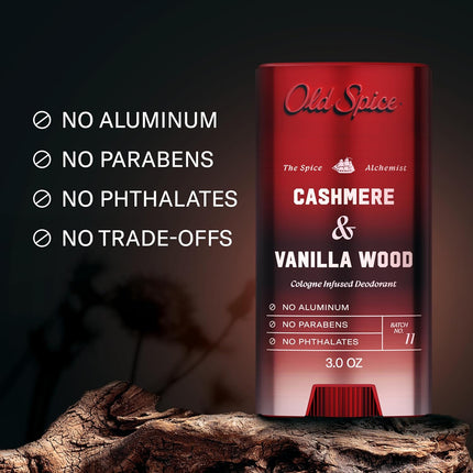 Old Spice Aluminum Free Deodorant for Men, The Spice Alchemist Collection, 24/7 Cologne Infused Scent, No Trade Off Formula, Free of Parabens & Phthalates, Cashmere + Vanilla Wood Scent, 3.0 oz
