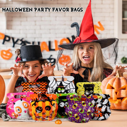 56-Pack Halloween Bags with Handles, 8 Cauldron Designs