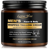 Men's Beef Tallow for Skin, Whipped Grass-Fed Beef Tallow Face Cream, Tallow Balm with Retinol & Hyaluronic Acid, Mens Skin Care Face Moisturizer, Sandalwood, 3.5 OZ