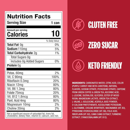 ZOA Zero Sugar Energy Drinks - Cherry Limeade | Healthy Energy Formula with Natural Caffeine, Daily Vitamin C, Essential B-Vitamins | Gluten-Free, Keto Friendly | 12 Ounce Cans (Pack Of 12)