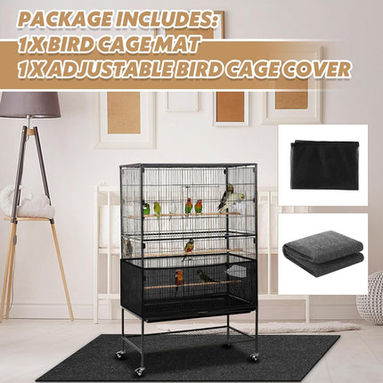 AceOrbit Bird Cage Mat 48 x 36 Inch with Adjustable Bird Cage Seed Catcher, Waterproof Absorbent Floor Mat, Non-Slip Floor Protector for Parrot, Cockatiel, Budgie, Reptile Tank