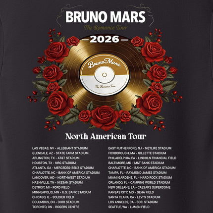 North America Romantic Tour 2026 Tshirt, RNB Fans Graphic Shirt, Bruno Fans Concert Outfit, Unisex Adult S – 2XL