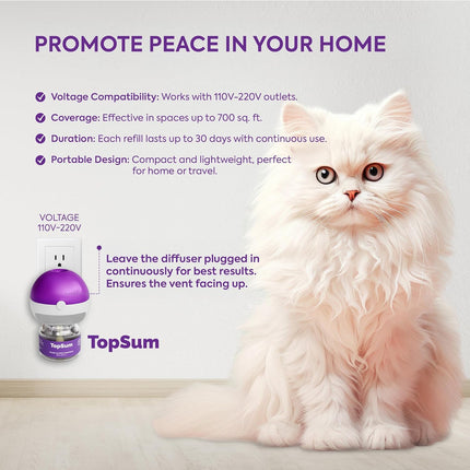 TopSum Cat Calming Pheromone Diffuser: Feline Pheromones Plug in for Stress, Along At Home, Spraying, Fighting, Scratching, Aggression & Excessive Meowing (Purple)