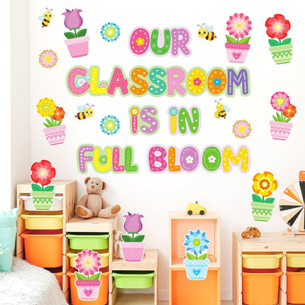 Spring Bulletin Board Decorations for Classroom,Our Classroom is in Full Bloom Spring Flower Cutouts Bulletin Board Decoration for School Classroom Office Chalkboard Door Party Decor