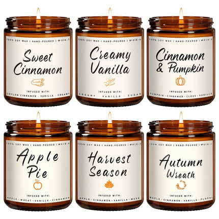 Fall Candle Set | 4 Pack Scented Candles for Home - Candle Gifts for Women Men, Soy Candles Home Scented | Autumn Fragrance of - Apple Pie/Cinnamon/Harvest/Wreath