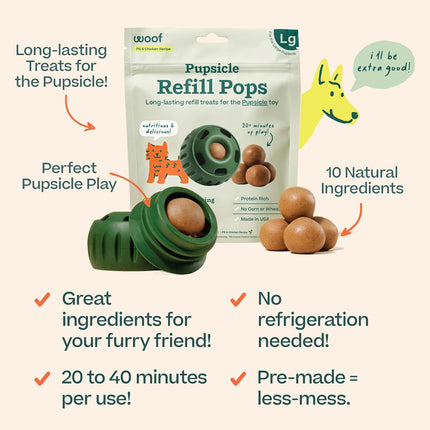 Chicken Refill Pops for Pupsicle, Delicious Long Lasting Dog Treats, Wholesome Ingredients, Pre-Made Large Refills Pops - For Dogs 25 - 75 lbs - 7 count