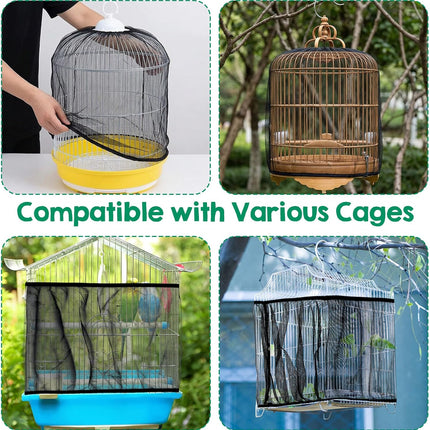 2Pcs Bird Cage Seed Catcher, Adjustable White Bird Cage Net Birdcage Cover Skirt Nylon Mesh Netting, Stretchy Birds Cages Guard for Parrot Parakeet Macaw African Any Cages Cover