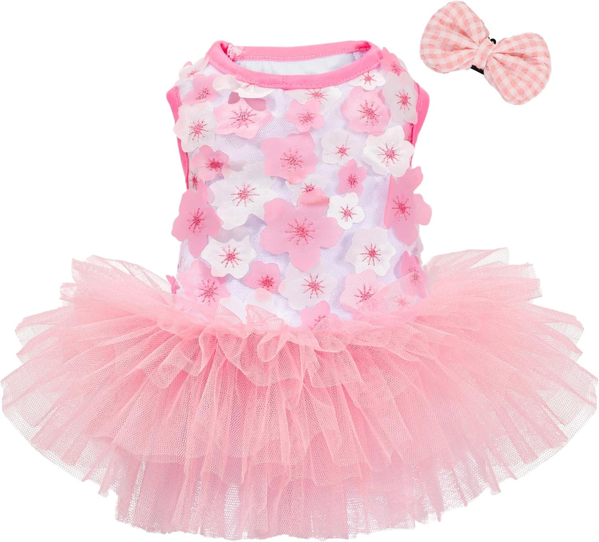 Pink Floral XXX-Small Dog Princess Dress with Bow Clip