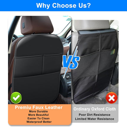 Kick Mats Back Seat Protector Fit for Honda Pilot with 2 Pocket Storage Organizer - Faux Leather Waterproof Dirt Proof for Kids Feet Automotive Accessories (1 Pair,Black)