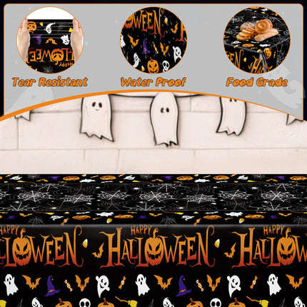 4 Pack Halloween Tablecloth 54 x 108 Inch Pumpkin Spider Web Table Cover