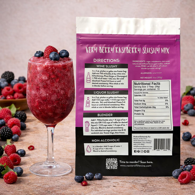 Raspberry Frozen Wine Slushy Mix, Cane Sugar, Up to 10 Servings