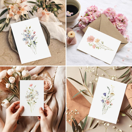 100 PACK Tarjetas en Blanco con Sobres, Tarjetas de Felicitación en Blanco 4x6, Tarjetas de Notas Florales con Sobres Peel-and-Seal, Set de Papelería Vacío para Todas las Ocasiones