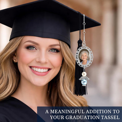 Graduation Memorial Tassel Charm 2026, Graduation Tassel Photo Charm with Angel Wings, Graduation Cap Picture Charms Accessories, Meaningful Graduation Gift for Her Class of 2026